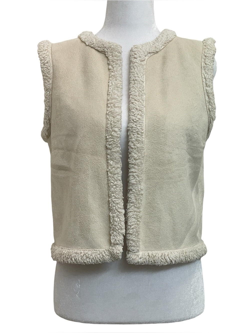 Lauren Ralph Lauren Petites Cream Faux Fur & Suede Open Front Vest